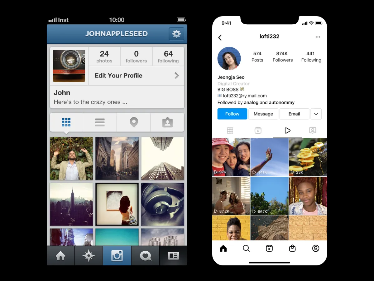 Comparison of old and new Instagram interfaces