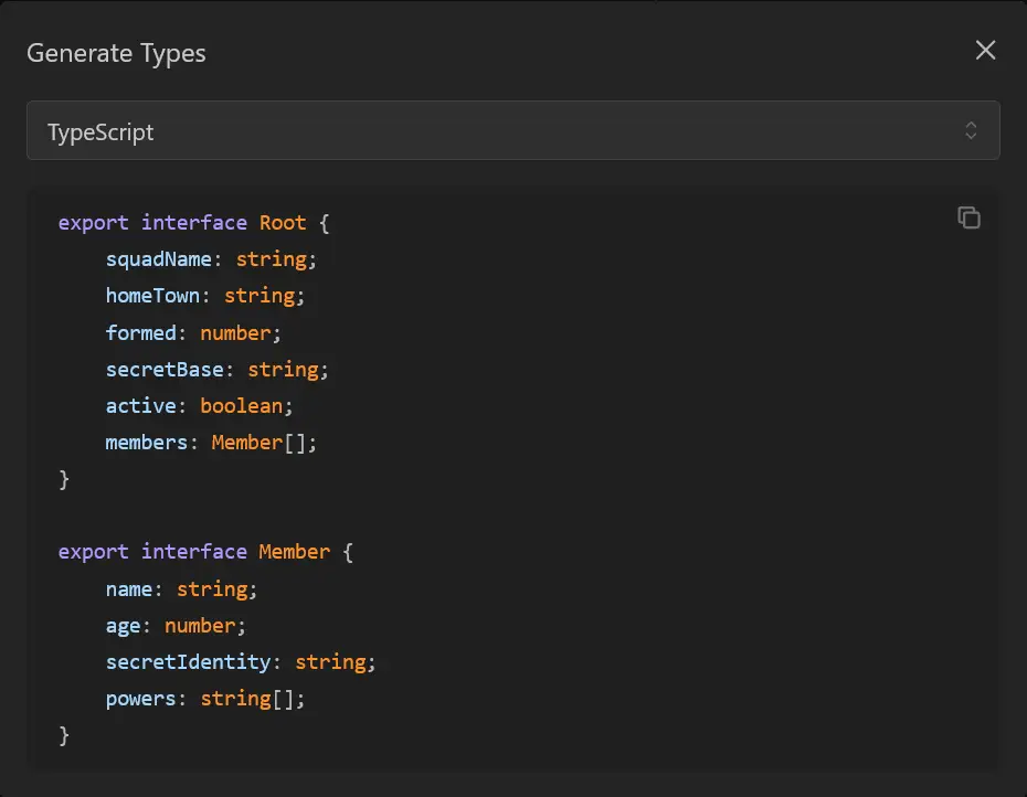 JSON Crack TypeScript Type Generation