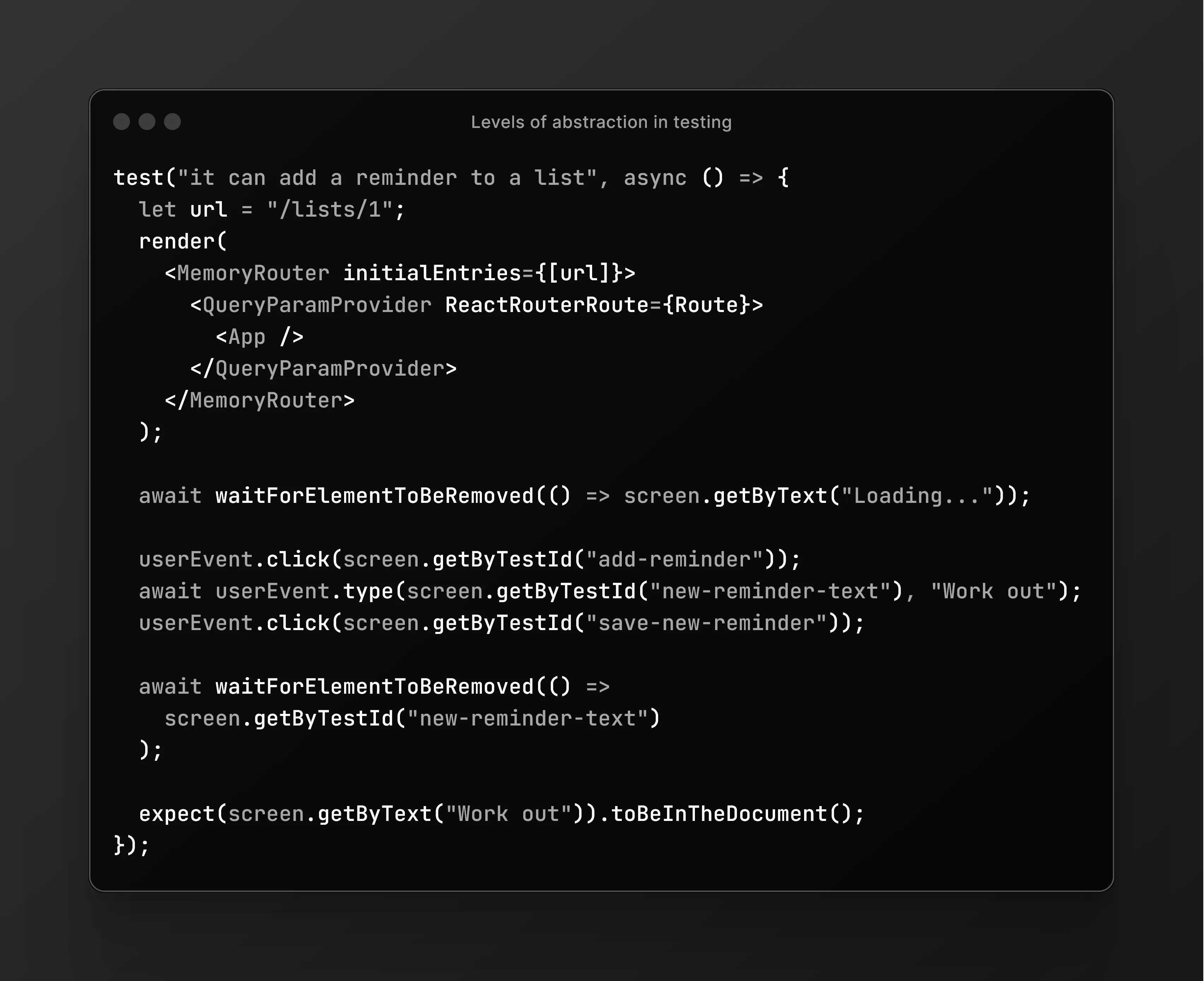 Testing examples with mixed levels of abstraction