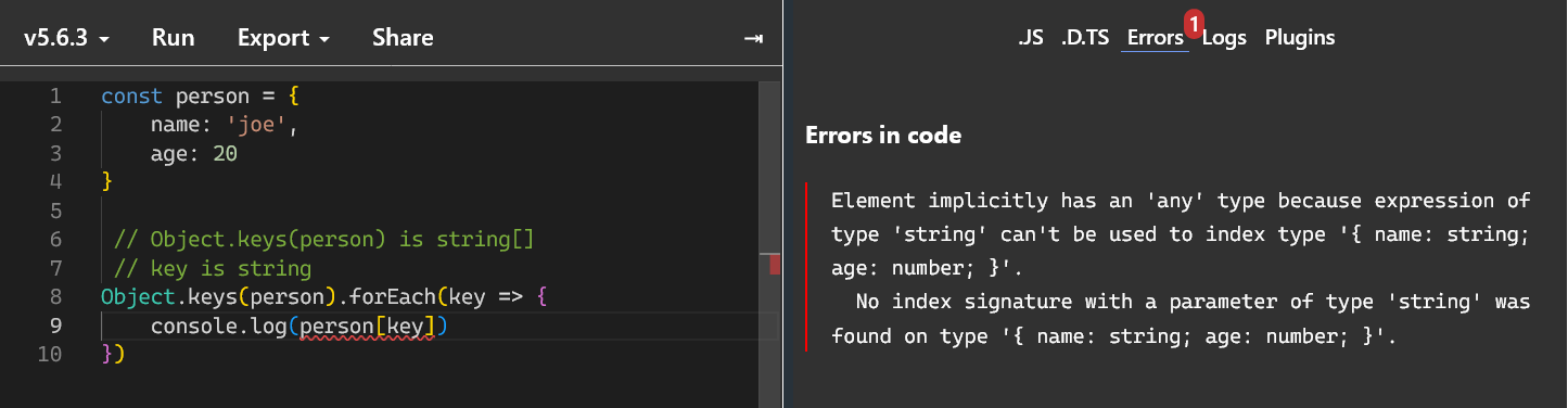 Object.keys error example