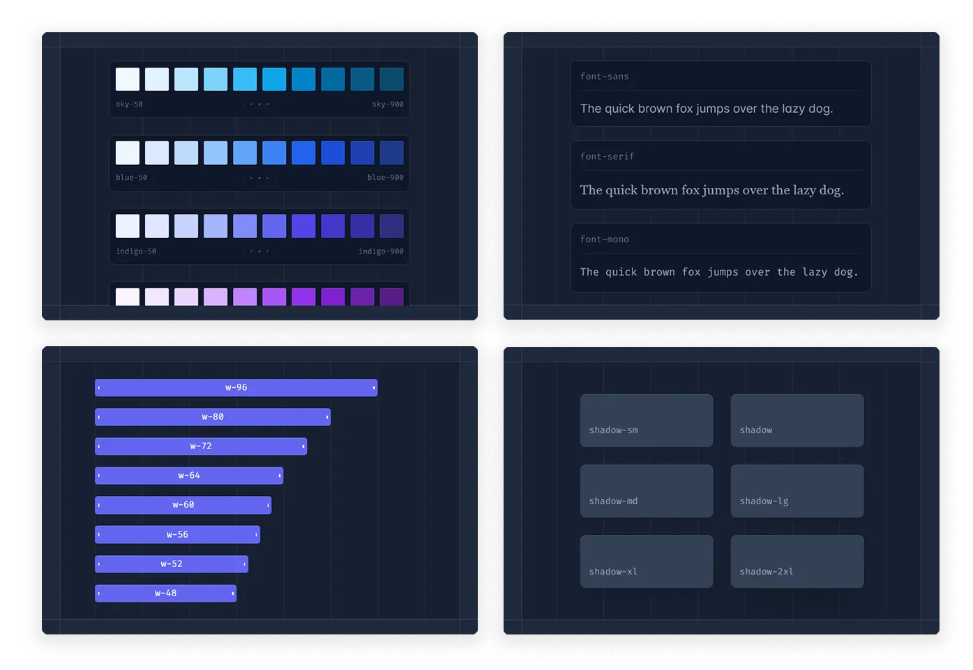 Tailwind has set up design systems like colors, sizes, font styles, and shadows for you