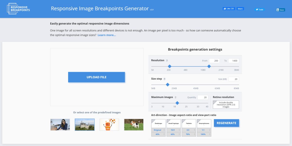 Responsive Image Breakpoints Generator 网页截图