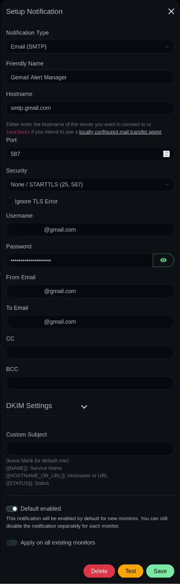 Email Notification Settings